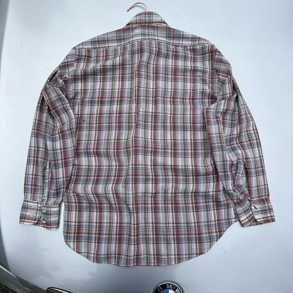 1970s Levi's Vtg Button Up Long Sleeve White Tab Shirt Plaid Men's M